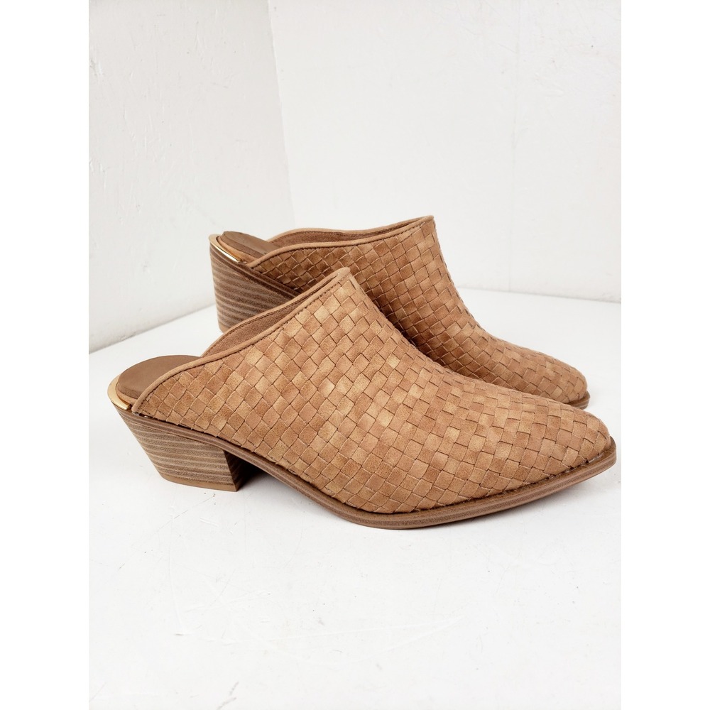 Corkys TGIF Tan Woven Pointed Toe Block Heel Mules Shoes Womens 11